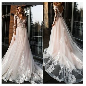 Zarif dantel gelinlik vestidos de novia basit bir çizgi gelin elbisesi v yaka seksi romantik zemin uzunluğu gelinlik 201114