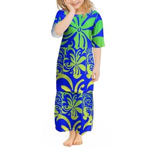 Wholesale Children Samoa Puletasi Polynesian Tribal Floral Tattoo Printed Girls' Dresses Toddler Kids Traditional Clothing Sets 220706