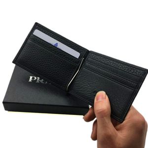 Klasyczny czarny oryginalny skórzany uchwyt na kartę kredytową Portfel Luxury Business Men P Metal Money Clip Torebka Fashion Id Card Case Monety Pocket Bag