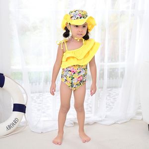 Kinder Einteiler Badeanzüge Mädchen Bademode Beachwear Rüschen Kleinkind Mädchen Badeanzüge Kinder Badeanzug für Kinder Hut