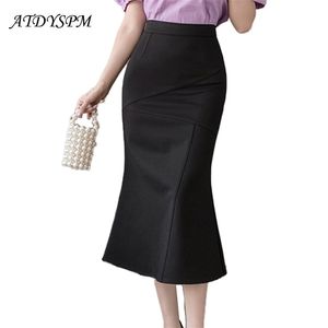 Primavera Mulheres Elegantes Saias Sereia Saias Vintage Cintura Alta Slim Pacote Costura Costura Escritório Ol Skirt Faldas Largas Jupe Femme 220401