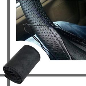 Rattskydd Sätt svart DIY 37-38 cm bilskyddsläder för rattfodral med nålar och trådstylingsteerering