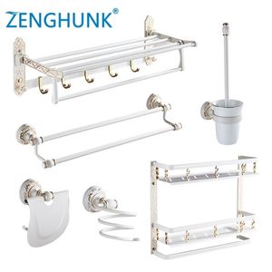 Bathroom Hardware Set Aluminum Towel Rack Paper Holder Towel Bar Corner Shelf Toilet Brush holder Hook Bathroom Accessories Set T200425