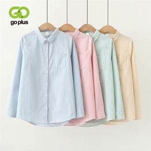 Goplus Women's Blue Office Lady Striped Shirts Plus Size Korean Womens Tops and Bluses Bluzeczki Damskie Camisas Mujer C9754 201202