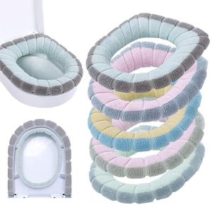 Winter Warm Toilet Seat Cover Washable Bathroom Toilet Pad Cushion With Handle Thicker Soft Mat Knitting Warmer Closestool Mats on Sale