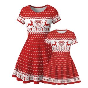 Christmas Mom And Daughter Dresses Cute Family Party Parent-child Outfits Fashion Printed Girls Dress Mother Daughter Clothing 220426