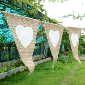 Party Decoration 12st/Chain Linen Heart Form Pennant Flag Banner Wedding Church Xmas Decor Event Supplies Lace Jute Diy Home