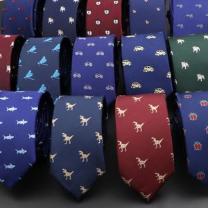 Mens Casual Ties Dinosaur Insect Pet Pattern Navy Wine Red Polyester Jacquard 6cm Slim Daily Wear Wedding Accessories