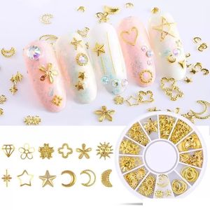 Mieszany styl 3D Gold Metal Nity Nail Art Okrągłe Dekoracja Serca Dekoracja Nails Naklejka Manicure Nail DIY