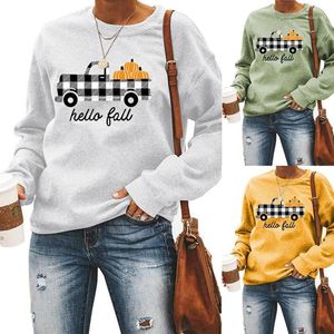 Kadınlar Kabak Araba Merhaba Güz Çiçek Üst Mektuplar Grafik Kış Trendy Yumuşak Gömlek Hipster Rahat Komik Ince Kazak Kadın Hoodies Swe