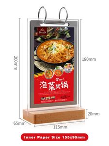 155x95mm papel de álbum de photo stand acrílico menu capa cartão de menu de alimentos rack de exposição de madeira imagem de madeira moldura