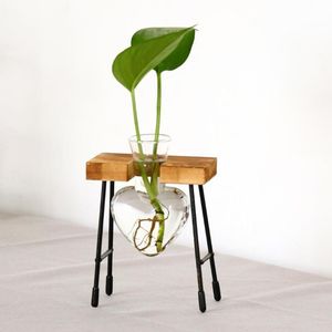 Vases Desktop Heart Shape Glass Hydroponic Vase Flower Plant Pot With Wooden Tray For Home DecorationVases