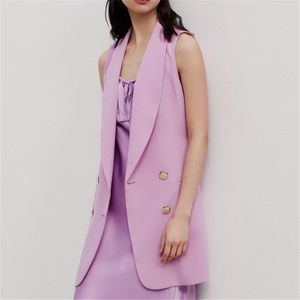 Violet Office Wear Double Breasted Waistcoat Women Sleeveless With Belt Female Vest Outerwear Causal Suits Sleeveless Jacket 201031