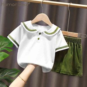 Humor Bear New Girls' Clothing Set College Style Loose Sports Short-sleeved T-shirt + Shorts 2Pcs Summer Streetwear G220509