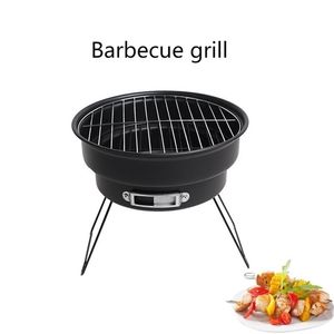 Bärbar grill för BBQ Round rostfritt stål spis mini camping trä och kol grill grill 220531