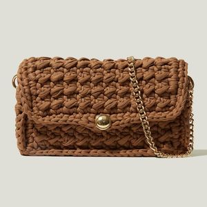 Torby wieczorowe wełnianie na drutach puste ręcznie robione splot Tote Korean vintage Casual Casual Style Chic Crochet torebka na ramię w torbie plażowe podróżne