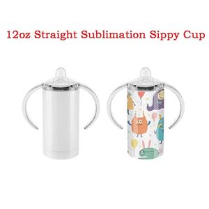 Sublimation 12oz Straight Sippy Cup DIY leere Edelstahl-Wasserflaschen Vakuum-Babymilchflasche mit Nippel-Isolierbecher für Neugeborene FY4623
