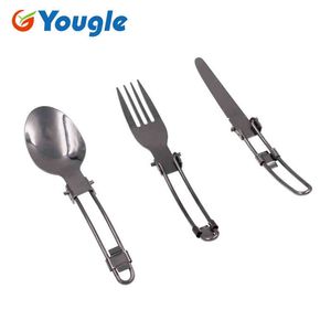 Yougle Outdoor Stainless Steel Folded Fork Spoon Knake Knific Camping Dinterware 식탁 인 Y220530