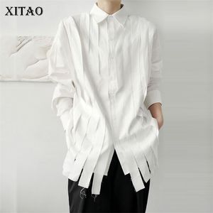 XITAO TASSEL白いブラウスファッションフルスリーブ秋のシングル胸プリーツ小さな新鮮なカジュアルスタイルルーズシャツ210226