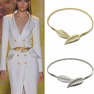 Bälten Flower Leaf Shape Designer Elastic Wedding Women Girl Stretch Mager midjebälte Cummerbunds Gold Metal Female Belt Beltts Belts