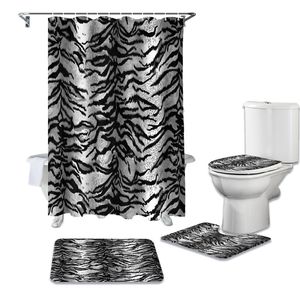 Animal Tiger Skin Black White Bathroom Shower Curtain Bath Mat Rug Carpets Set Toilet Lid Cover Floor Mats Accessories 220429