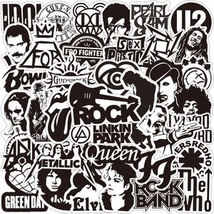 50PCS Black and White Rock Band Stickers Waterproof Cool Pegatina For Skateboard Motorcycle Laptop