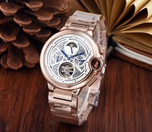 Men's Watch Leather /Stainless steel Skeleton Automatic Mechanical Tourbillon Calendar Moon Phase Luminous Waterproof Luxury Business Wristwatch