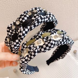 New Fashion Korean Checkerboard Pattern Twist Wide Side Sponge Hair Band Multi-layer Cross Knot Headband Solid Braid Headwear