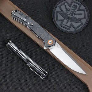Top Quality R7602 Flipper Folding Knife D2 Stone Wash Drop Point Blade Carbon Fiber with Stainless Steel Sheet Handle Ball Bearing Fast Open Pocket Folder Knives