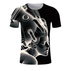 メンズTシャツ人工知能マシンの瞑想3Dプリンティングクールなサイエンスフィクション夏のメンズTシャツショートスリーブトップファッシュ