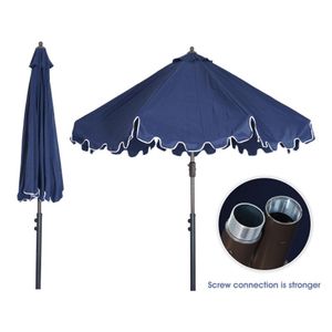 US STOCK Navy Blue Outdoor Patio Umbrella 9-Feet Flap Market Table Umbrella 8 Sturdy Ribs with Push Button Tilt and Crank W41921424