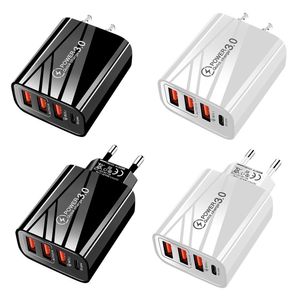 Portable QC3.0 Cell Phone Chargers 3 USB 1 20W PD Travel Charger Adapter EU US Plug CellPhone Charging