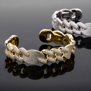 16mm kubansk länk Öppen manschett Mens Bangle Armband 18K Gold Silver Coffee Bean Chain Armband Iced Out Cubic Zirconia Hip Hop Punk Miami Bijoux Jewets Gifts For Men Women