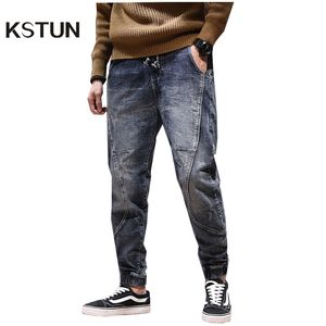 Joggers Jean Men Motosiklet Kot Street Giyim Drawstring Elastik Bel Deli Pantolon Binicilik Kot Pantolon Erkek Artı Boyut 42 CX220401