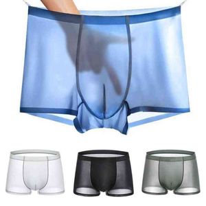 メンズセクシーなシームレスな下着のパンツ超薄い透明ボクサーズホールズ男性中層上層メッシュスリップHomme Panties Boxer Shorts G220419