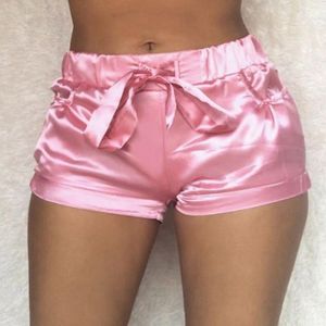 Koşu Şort Ipek Saten Yüksek Bel Kadın Seksi Bodycon Flanel Kısa Pantolon Pantalones Mujer Spor Uyku Giyim RahatRunning