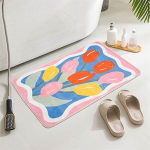 Tulip Bath Mat Shaggy Soft Bedside Rug Non Slip Floor Mats Floral Carpet Bathroom Front Doormat for Indoor Outdoor Area Rugs 220504