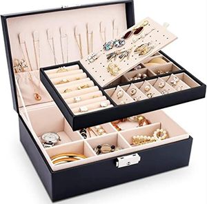 Juwelierbox mit großer Kapazität PU Leder Reisehörer Multifunktion Halskette Ohrring -Aufbewahrungskoffer für Frauen Mädchen