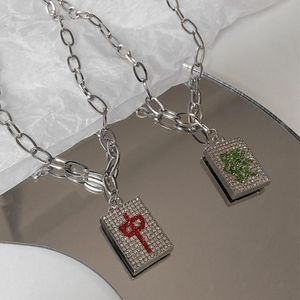 Kolye Kolyeler Kozsa Şiir Tam Rhinestone Mahjong Kadınlar için Paslanmaz Çelik Tıknaz Bağlantılı Zincir Kolye Komik Jewelrypendent