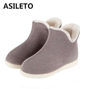 ASILETO Frauen Plüsch Hause Hausschuhe Indoor High Top Schuhe große Größe 45 flache Slipper Frau Winter Schuhe Hausschuhe Sapatos mujer Y200106