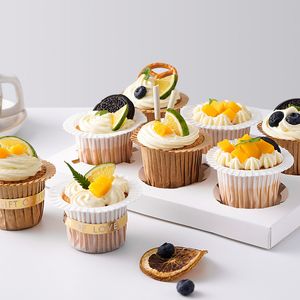 30 stks cupcake papieren cup bakvorm muffin houder houder patroon gereedschap cake lade dessert hoed bruine witte hoge temperatuur resistent