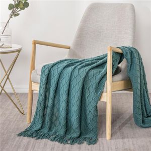 Koce dzianinowy koc z frędzlami beżowy szary żółty rzut do łóżka sofa domowa moda tekstylna 130x170 Knitte koceblanki Ketki Blankets