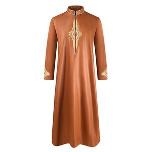 Ethnic Clothing Embroidery Arabic Long Robes For Male Islamic Clothes Stand Collar Jubba Thobe Kaftan Muslim Arab Abaya Dubai Dress Size M-3