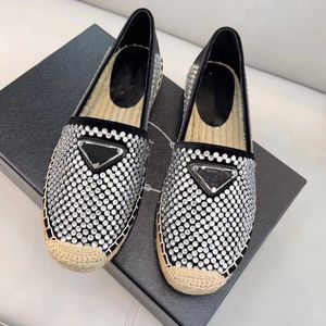 Women jacquard espadrille Designer Flat Shoes Leather Espadrilles Loafers Canvas Fashion Lady Girls Summer White Calfskin Casual Shoes WIth logo size 35-42