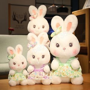 Kawaii Pink Blumenkleid Bunny Plushie Puppen gefüllte Cartoontiere Baby kuschelige Kaninchenbeschädigung Spielzeug für Kinder Geburtstag Geschenk