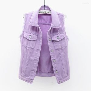 Women's Vests Autumn Women Plus Size Denim Vest Sleeveless Waistcoat Students Casual Tops Jeans Jackets Red Pink Purple Yellow Blue White Lu