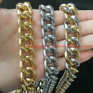 Chains Jewelry 316L Stainless Steel 7-40" 15MM Cool Mens Silver Gold Color Single Curb Cuban Link Chain NecklaceChains