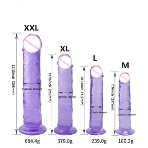 Transparent kristall stor s m l xl xxl simulering stor lång penis dildo kuk ägglösa inga testiklar kvinnliga vuxna sexiga leksaker för kvinnor