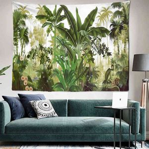 Tropical Plants Tapestry Rainforest Illustration Wall Room Background Decoration Painting Boho Cloth Carpet Home Art Decor J220804