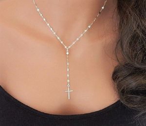 Fine Simple 18K Cross Pendant Statement Necklace Fashion Jewelry Gold Silver Choker for Woman Lucky Jewelry Gifts